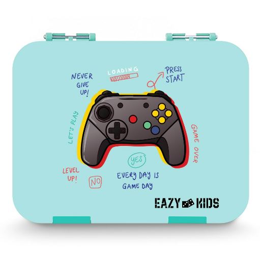 Eazy Kids 6 Compartment Bento Lunch Box w/ Sandwich Cutter Set-Playstation Green