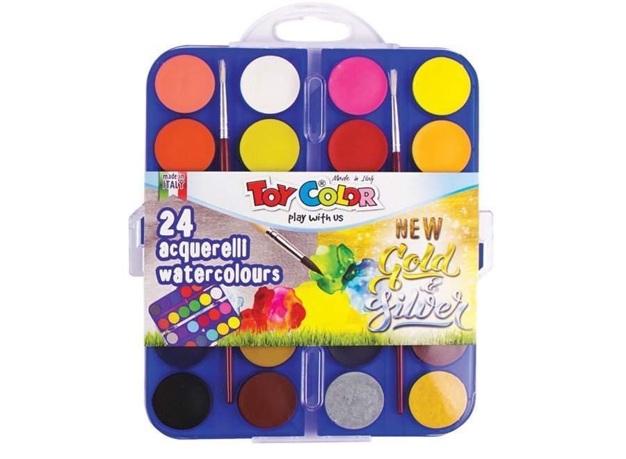 Toy Colo 24 water Colors with silver and gold dia. 30 mm with brush