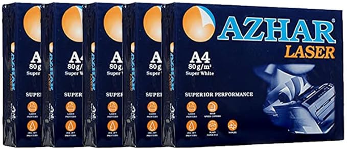 Azhar White Premium A4 Paper 80g, 5 Packs