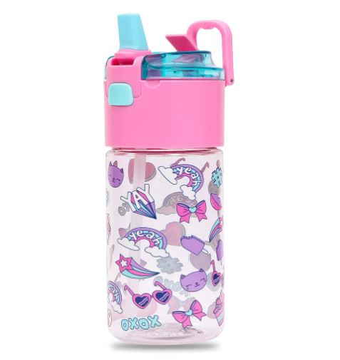 Eazy Kids Tritan Water Bottle w/ Snack Box, Gen Z - Pink, 450ml