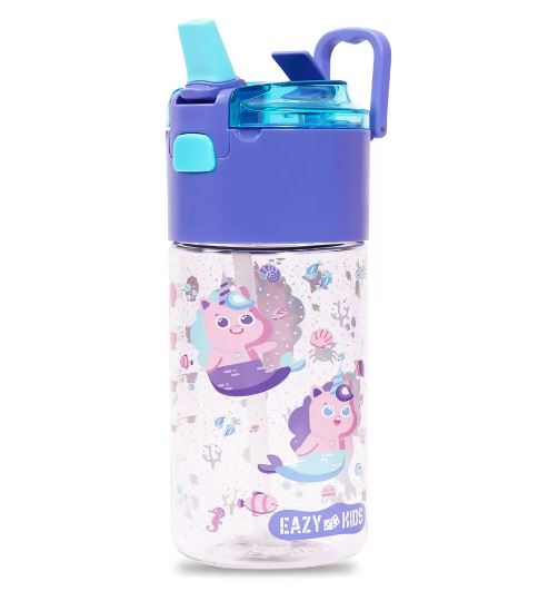 Eazy Kids Tritan Water Bottle w/ Snack Box, Mermaid - Purple, 450ml