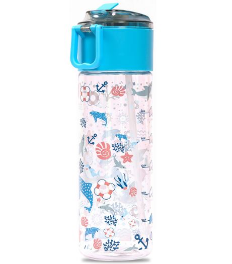 Eazy Kids Tritan Water Bottle w/ Snack Box, Shark - Blue, 450ml