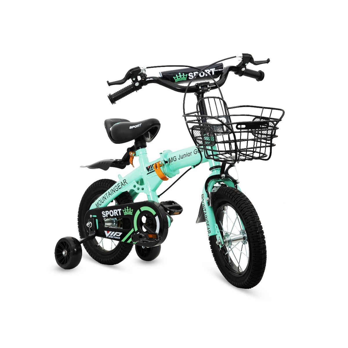 Mountain gear Foldable Kids Bike Bicycle with Hand brake, Tools, Carrier seat and Basket, 12-inch