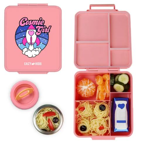 Eazy Kids Jumbo Bento Lunch Box w/t Insulated Jar - Cosmic Girl Pink