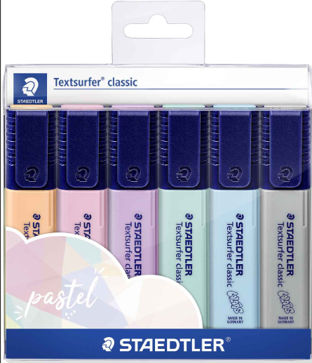 staedtler set of 6 pastel colored highlighters