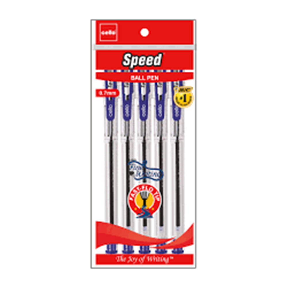 Cello Speed Ball Pen (Fast-flow tip Pack of 5 Pen), Black