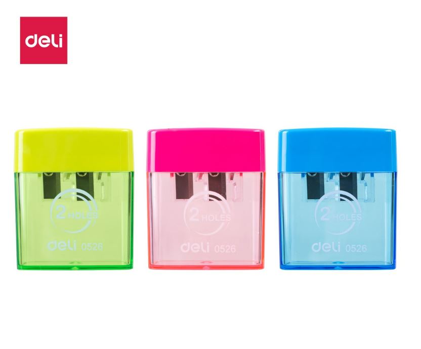 Deli Pencil Sharpener 2 Holes (1Pcs)- Multicolor, E0526