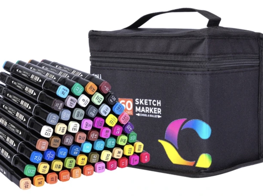 Deli Marker Pen Bag 60 Regular Double Pointed Chisel Pens