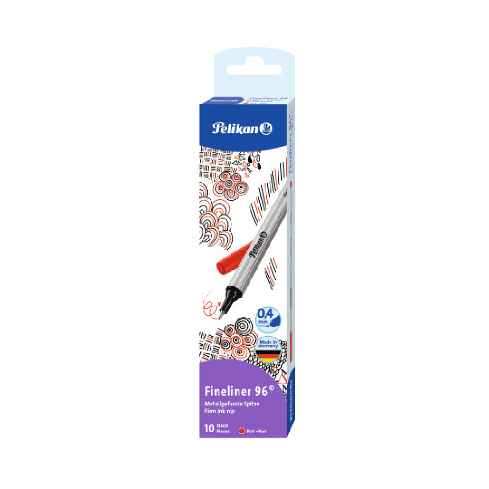 Pelikan Fineliner 96 0.4mm Tip - Red 10pcs Box