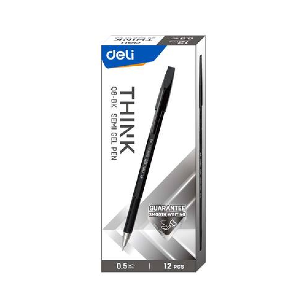 Deli Pen Black Gel 0.5 Box of 12 Pieces - Eq8-Bk