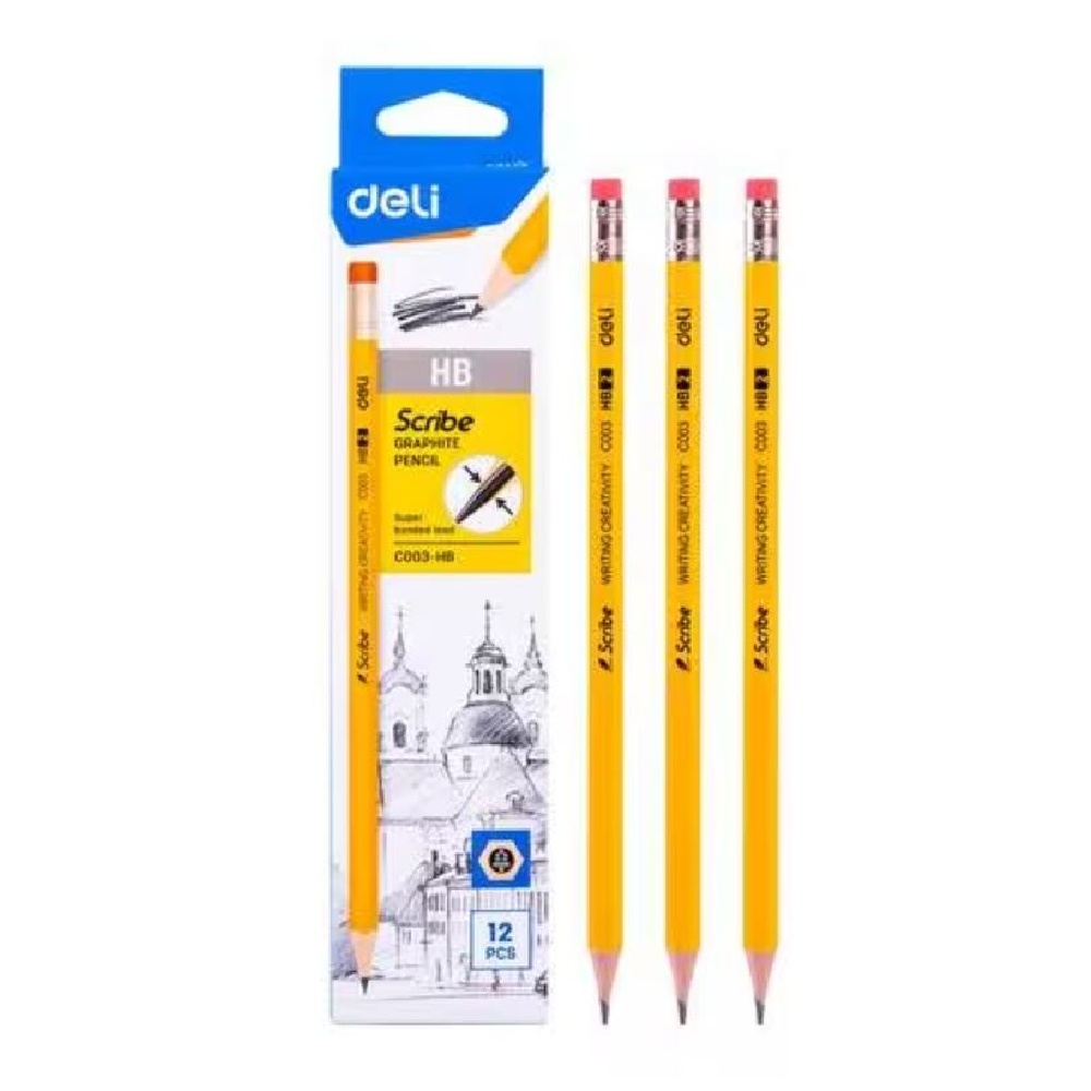 Deli Scribe Pencil -12 Pieces Hb -EC003-HB