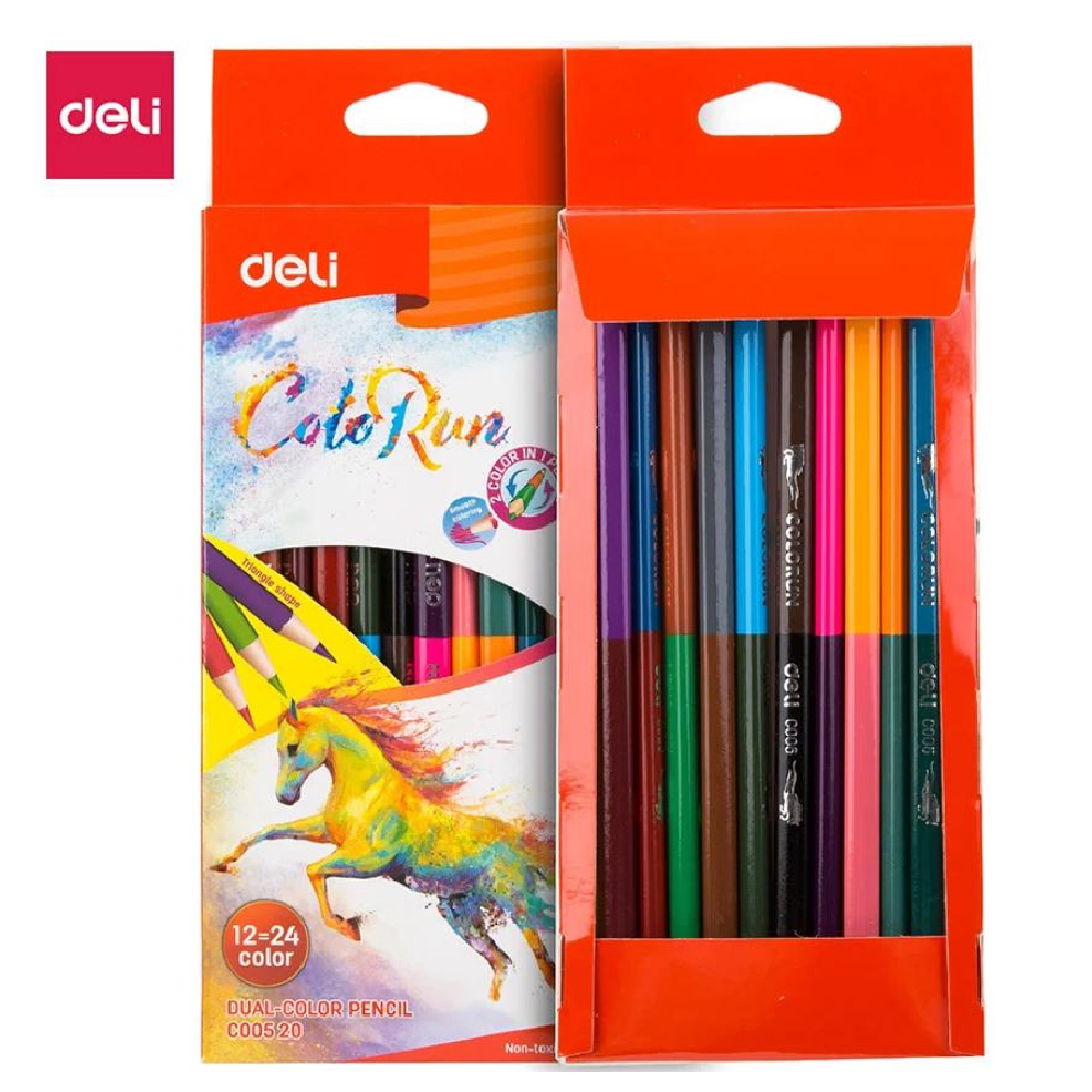 Deli Dual Wooden Colors 12 pen -24 Color- Ec00200