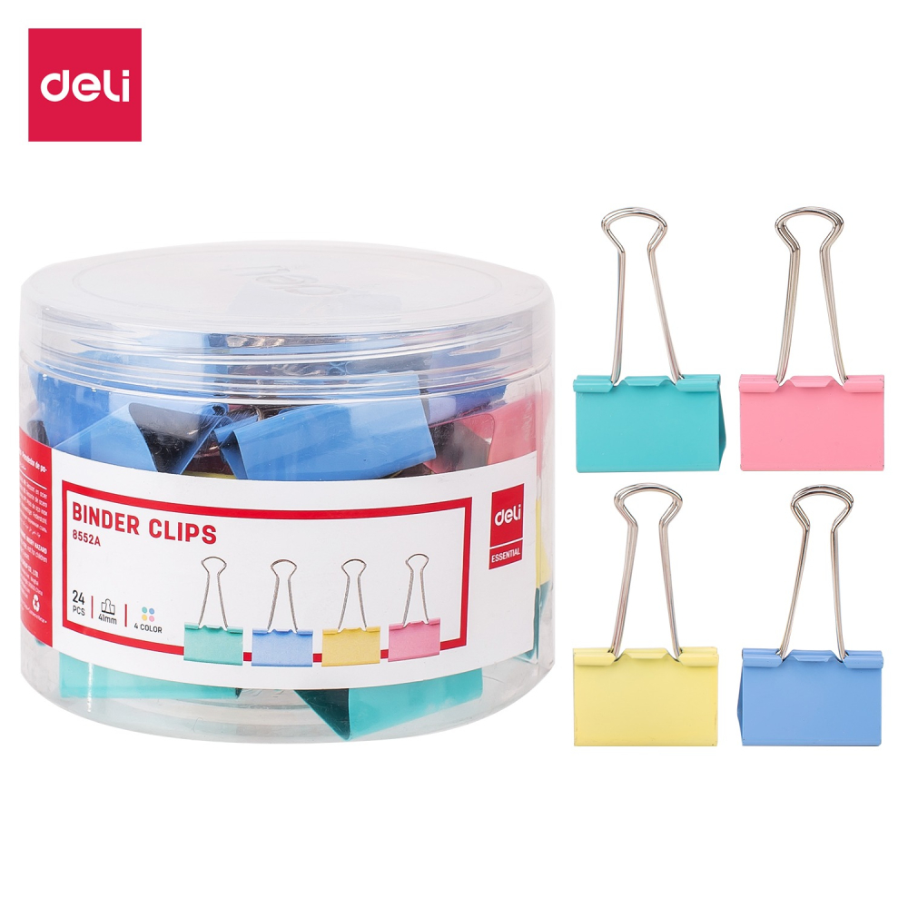 Deli Paper Clips, 24 Pieces, Size 41mm, Multiple Colors - E8552A