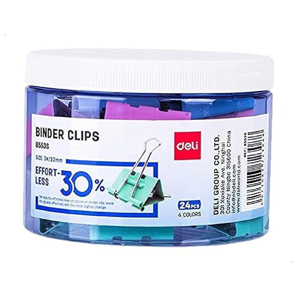 Deli Paper Clips, 24 Pieces, Size 32mm, Multiple Colors -E8553S