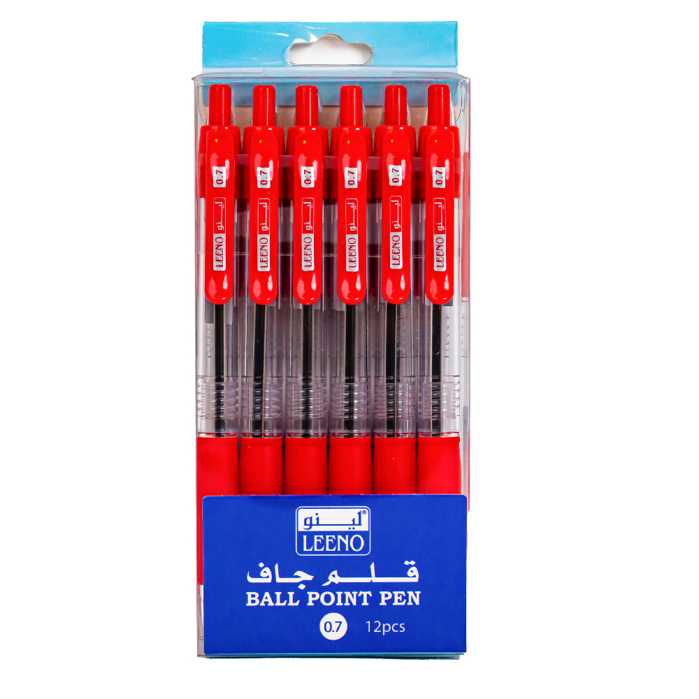 Leeno Ball Point Pen 0.7mm, 12 Pcs, Red