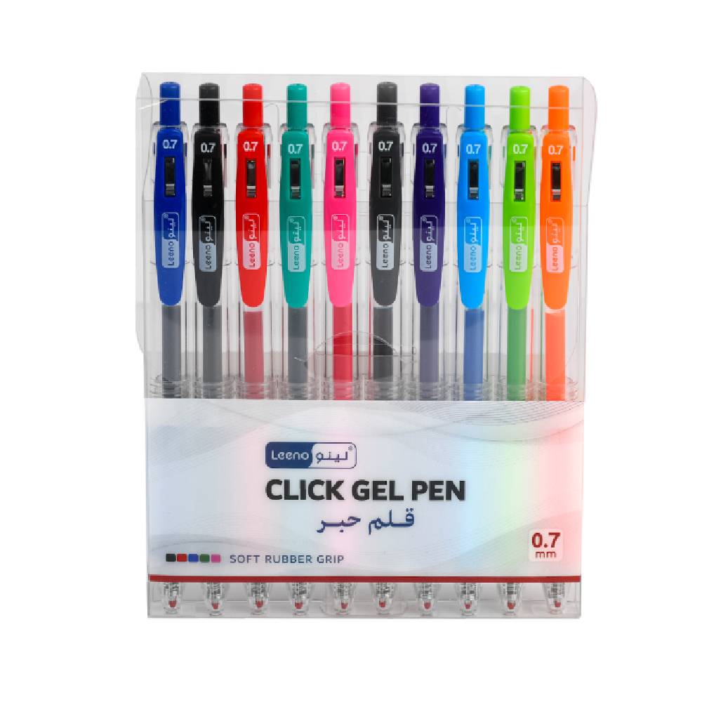 Leeno Click Gel Pen LE-3118, 0.7 mm, 10 pcs Per Box, Multicolors