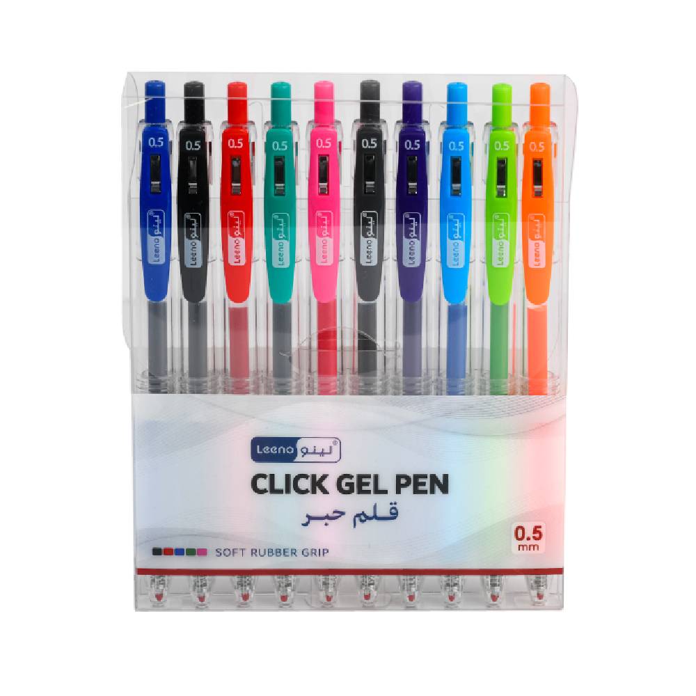 Leeno Click Gel Pen LE-3116, 0.5 mm, 10 pcs Per Box, Multicolors