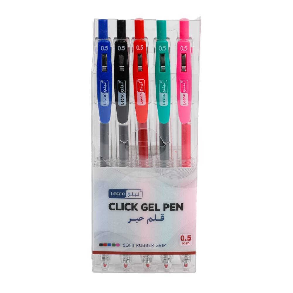 Leeno Click Gel Pen LE-3115, 0.5 mm, 5 pcs Per Box, Multicolors