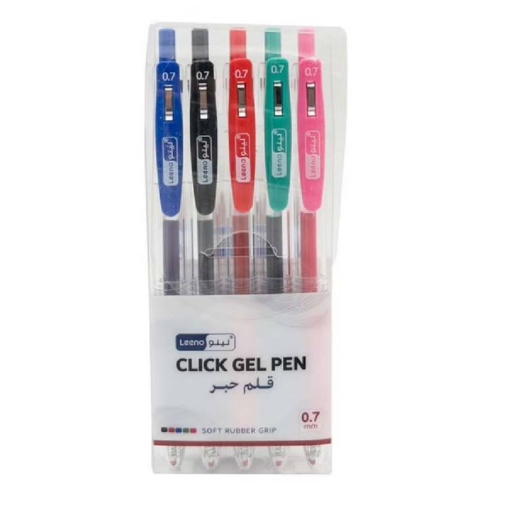 Leeno Click Gel Pen LE-3117, 0.7 mm, 5 pcs Per Box, Multicolors