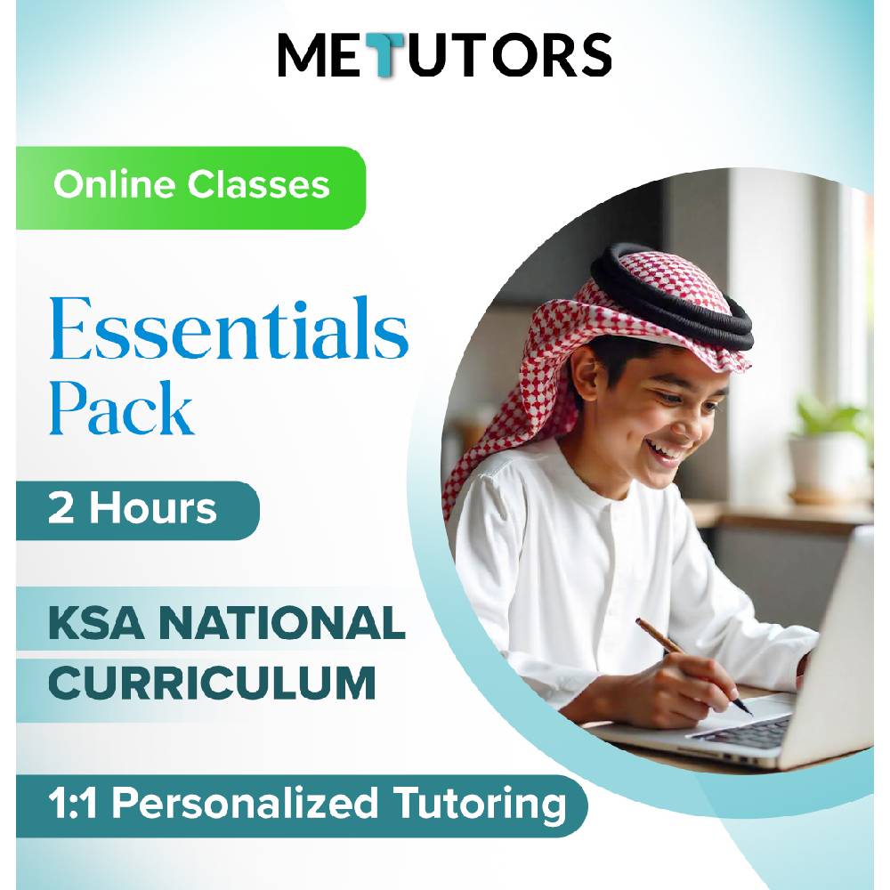 Metutors 1:1 Personalized Tutoring for KSA National Students, Essential Pack 2 Hours Online , For All Subjects, Free 24/7 AI Assistant Access