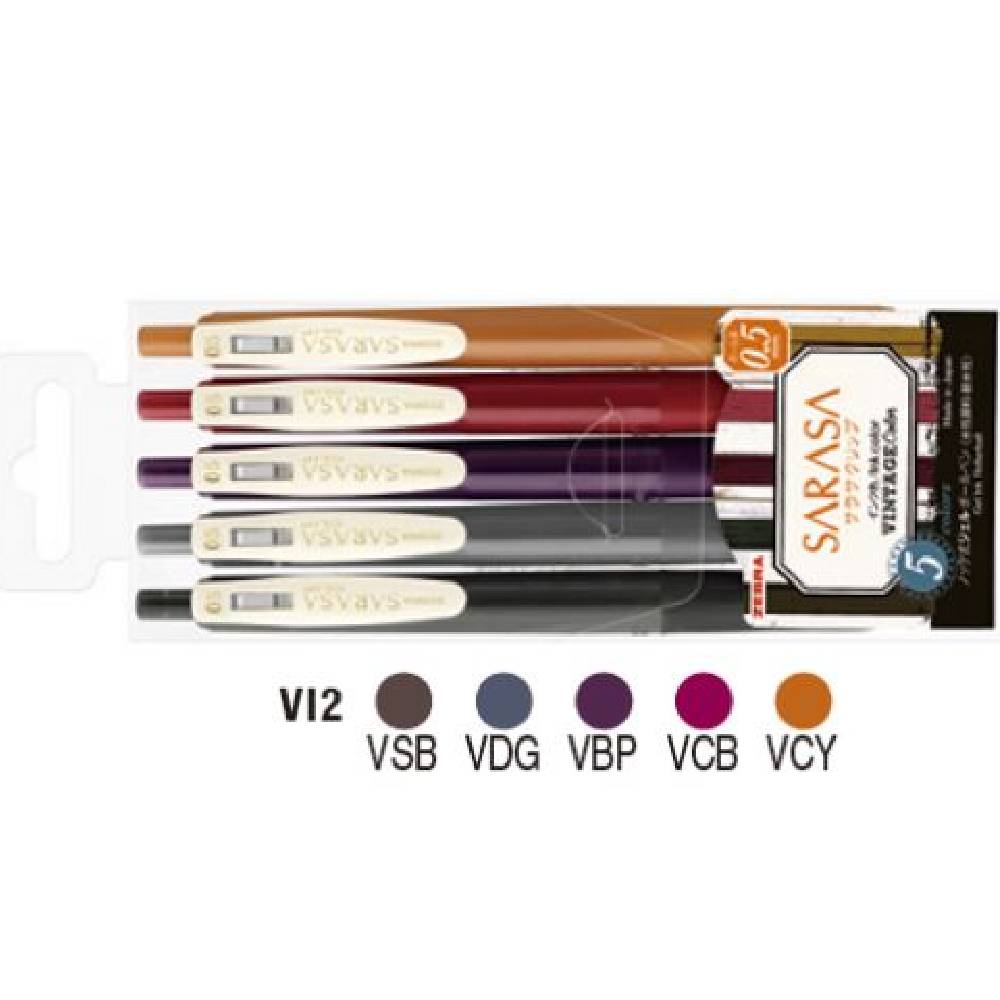 Zebra Sarasa Clip 0.5mm Pen, Vintage Set Vol 2, 5 Colors, 10 Pens