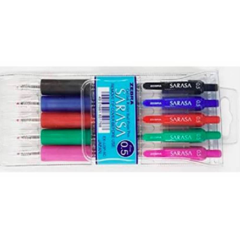 Zebra Sarasa Clip Pen 0.5mm, 5 Different Colors + Free Pen
