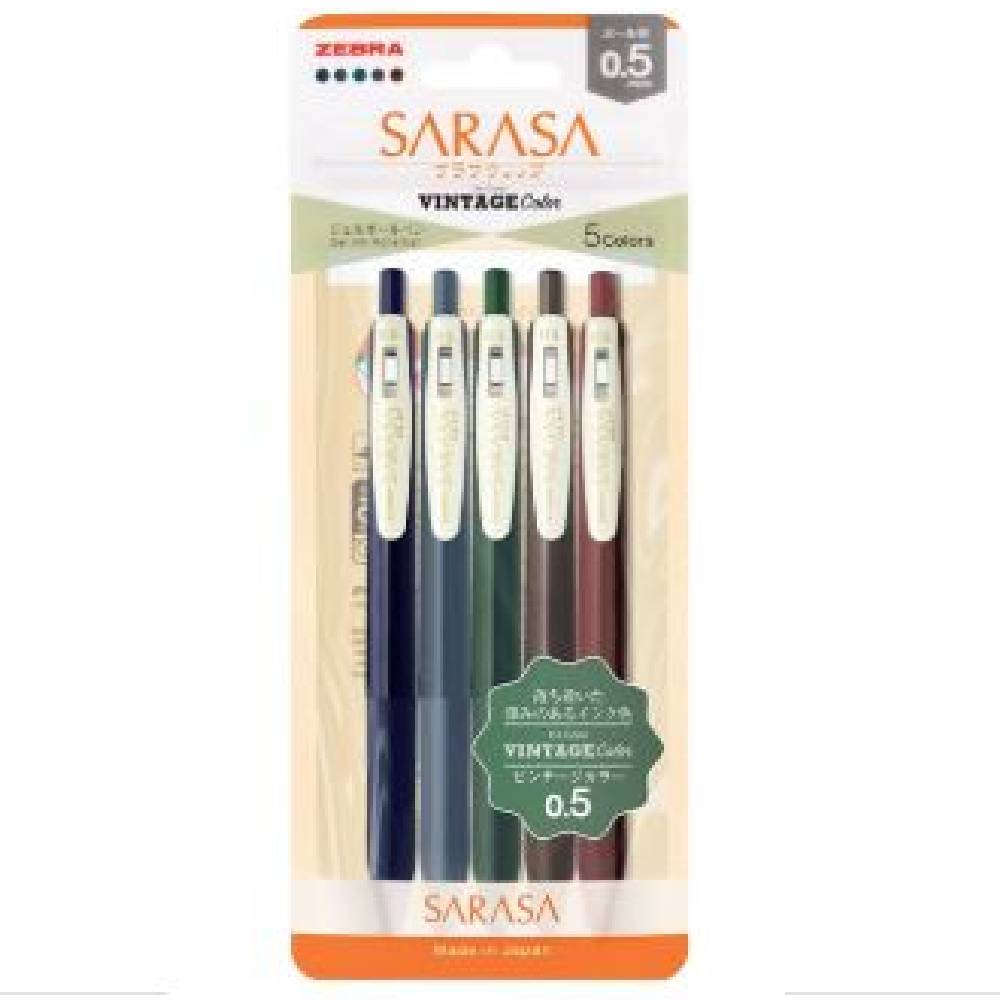 ZEBRA Sarasa Clip Vintage Set 0.5mm, Multicolor, 5 Pens + Zebra Bag