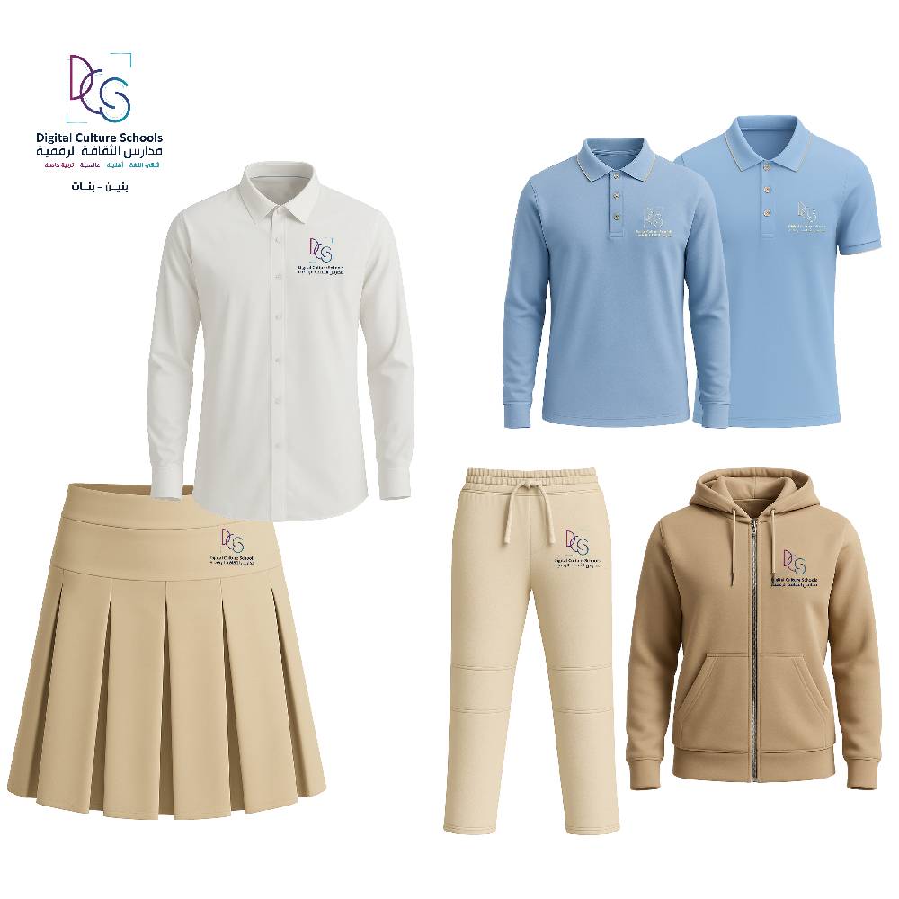 مجموعة الزي المدرسي  التربية  الخاصة  للبنات، بيج وأزرق، من الصف الرابع الي الصف الثاني عشر، 6 قطع