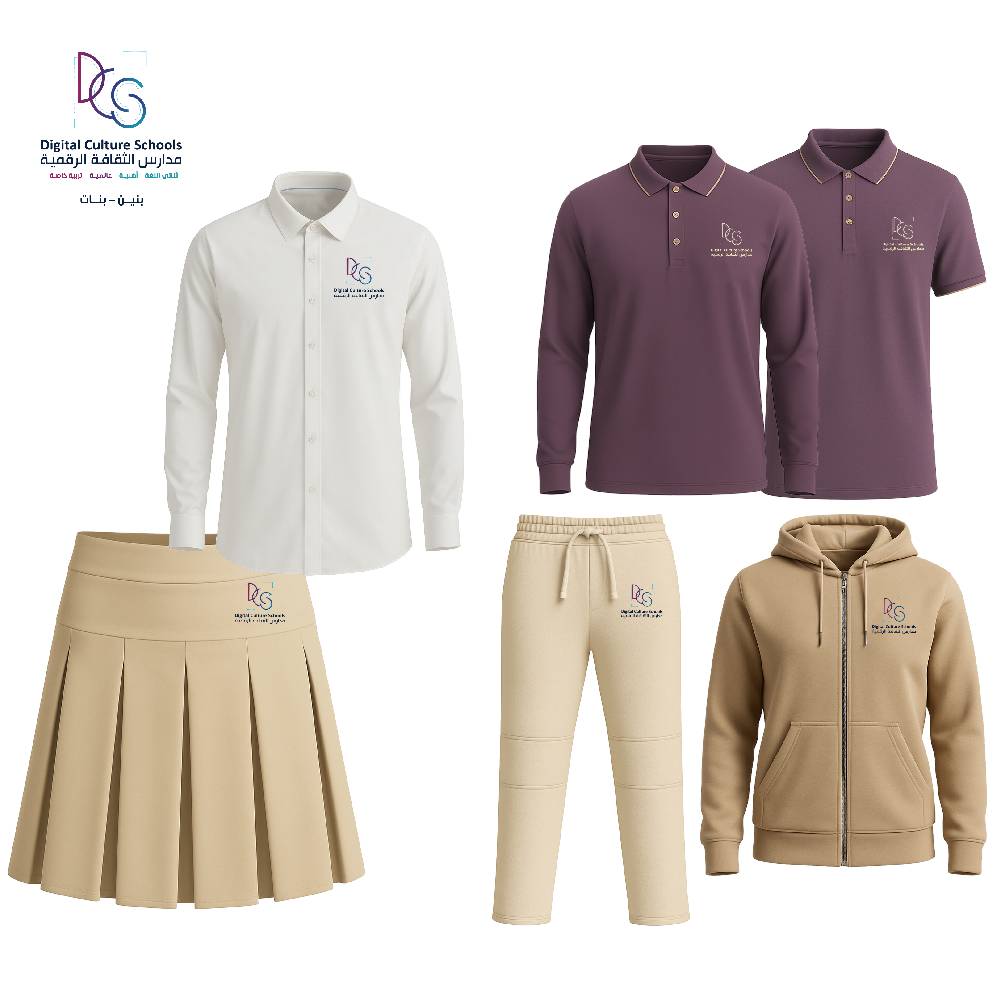 مجموعة الزي المدرسي الدولي للبنات، بيج وبنفسجي، من الصف الرابع الى الصف الثاني عشر، 6 قطع