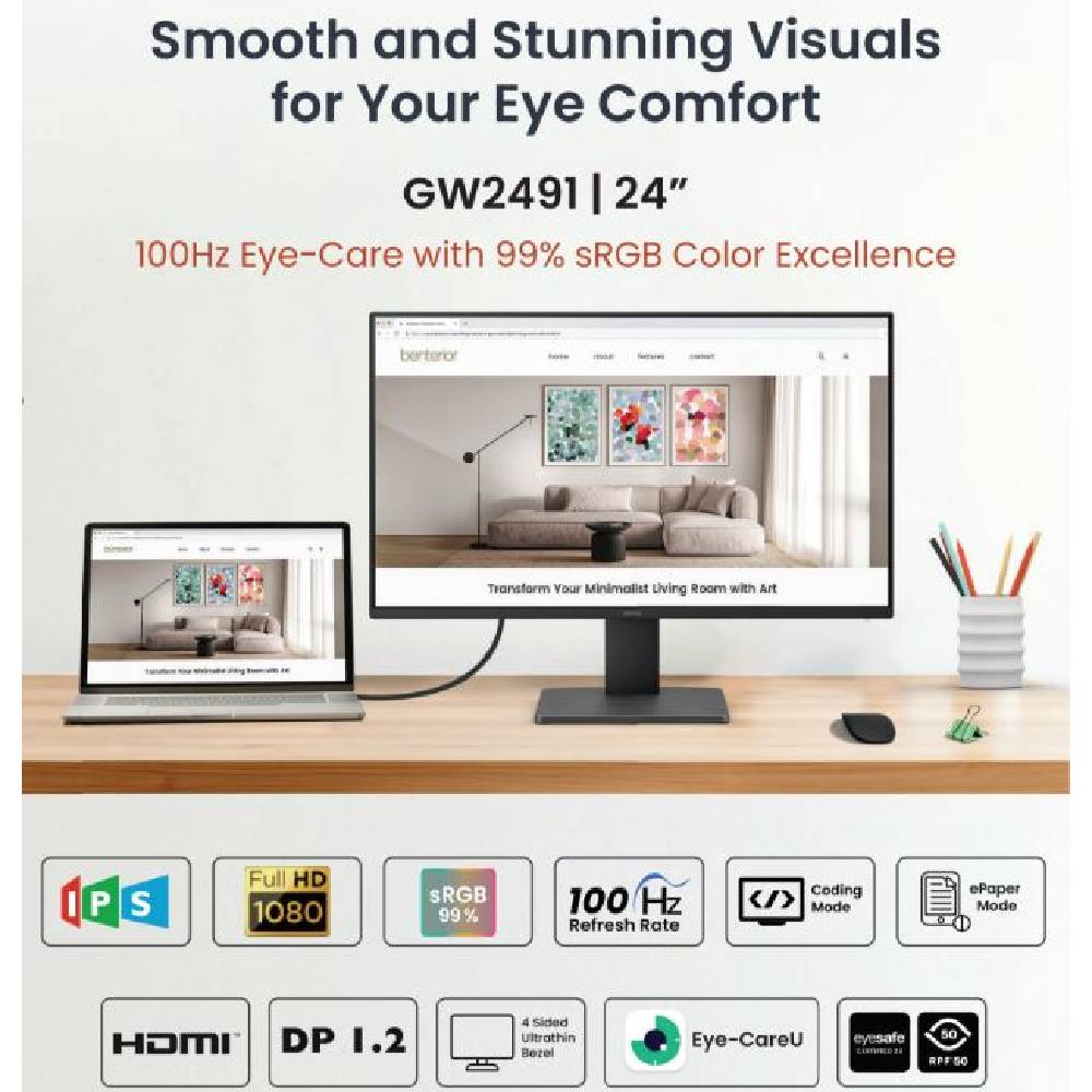شاشة سطح المكتب BenQ مقاس 24 بوصة، GW2491