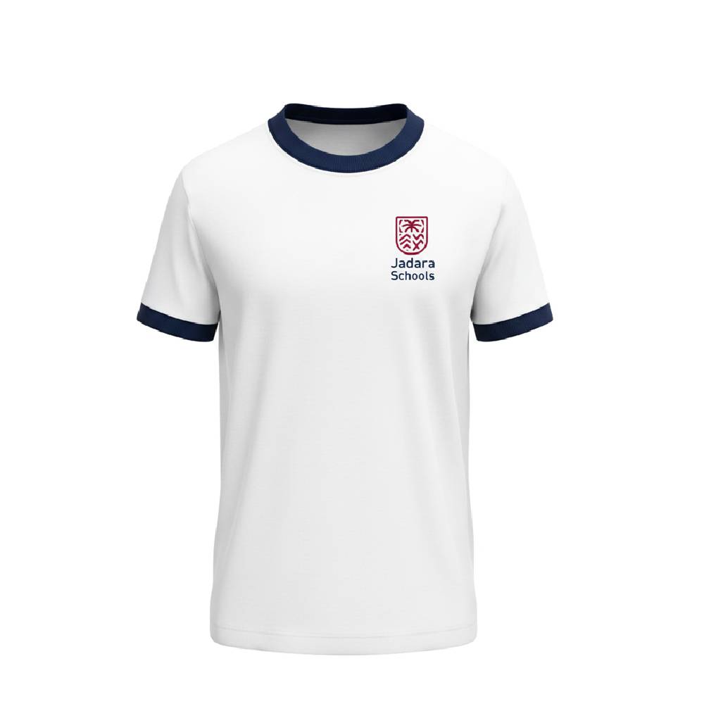 تيشيرت مدرسي بأكمام قصيرة للجنسين، أبيض، لمرحلة الروضة و الابتدائية
