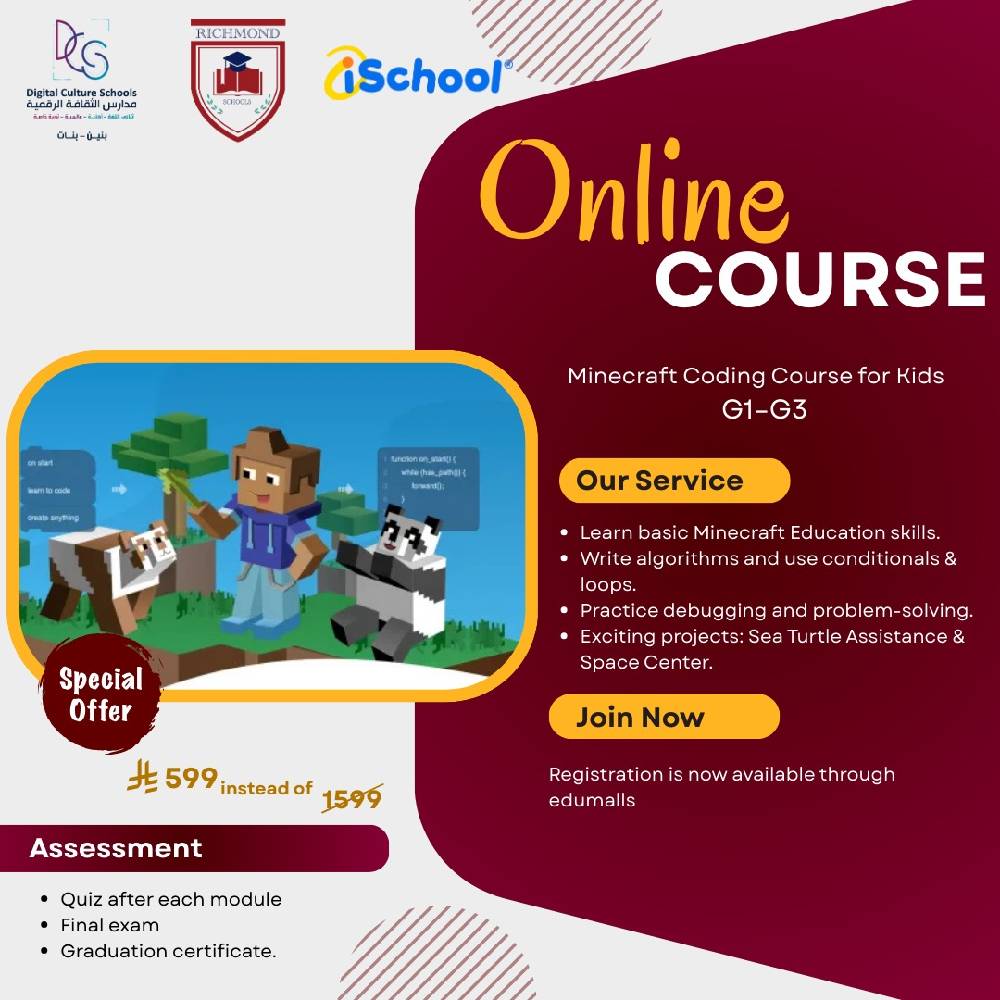 Minecraft Coding Course for Kids, For Grade 1 To Grade 3