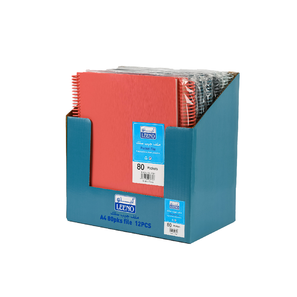 leeno File Pocket LE-0624, A4, 80 Sheets,12PCS, Multicolor