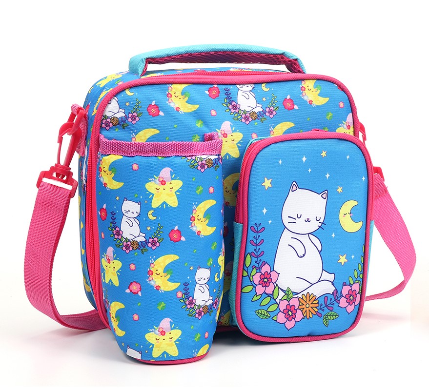 Prima Girls Lunch Bags 2 Pocket Bottle Holder-Cyan