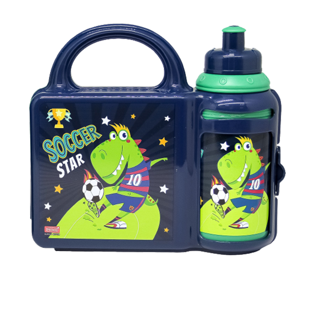 Prima Lunch Box & Bottle Set For Boys, Multicolor-Green