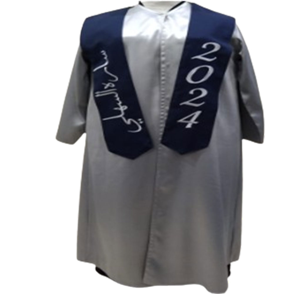 Set Graduation Gown with Embroidery Hood with Ceremony Cap, Light Grey