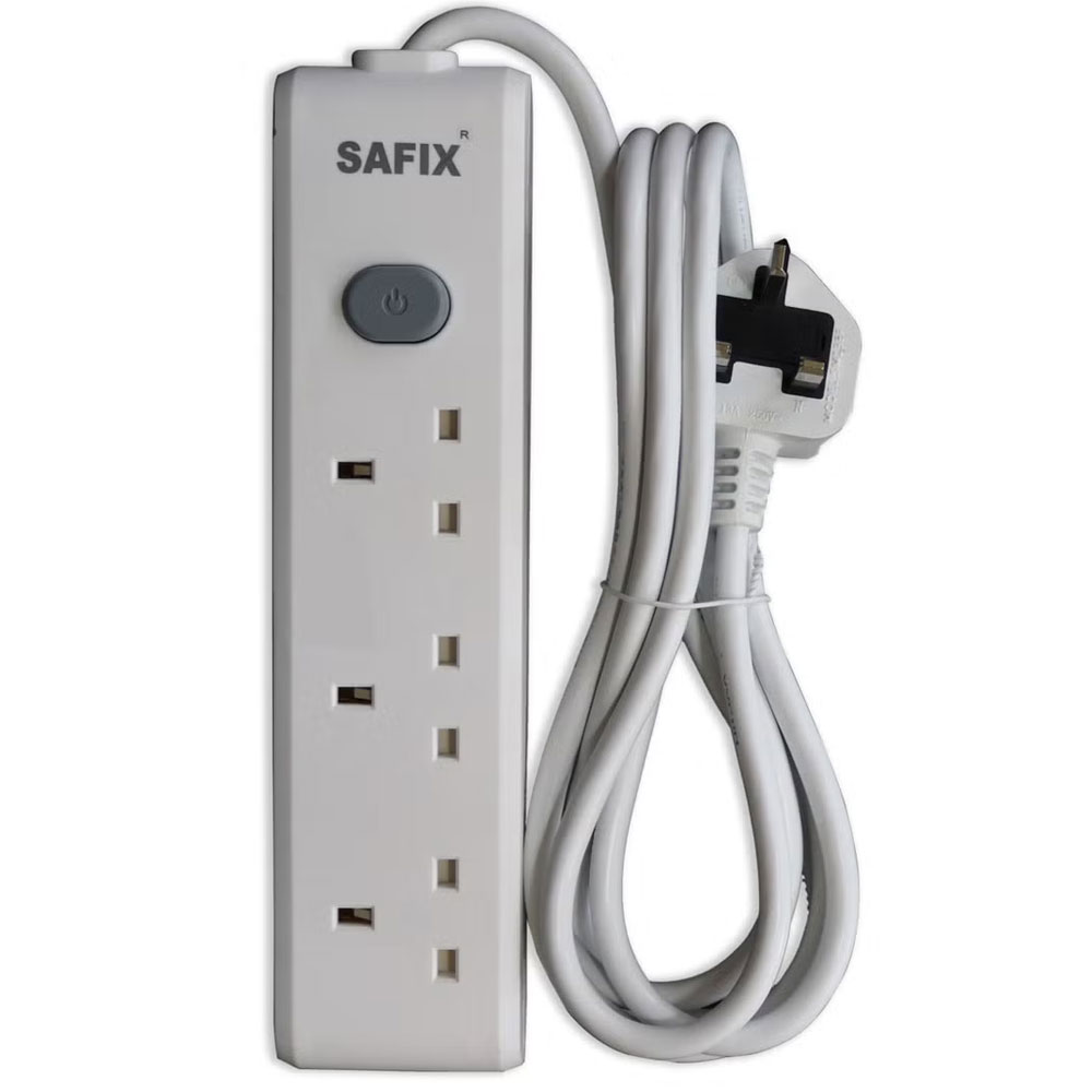 Safix 3 Yard Power Extension Cord Multi Plug 3 Way White