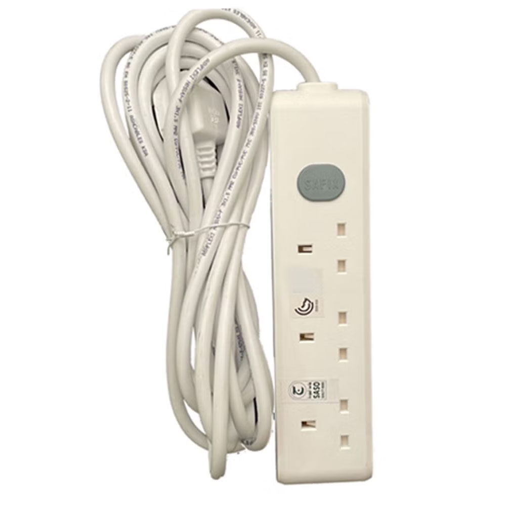 Safix 5 Yard Power Extension Cord Multi Plug 3 Way White