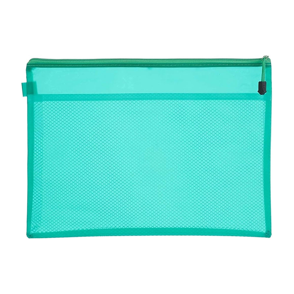 Fabric File with Zipper A4, Multicolor-Green