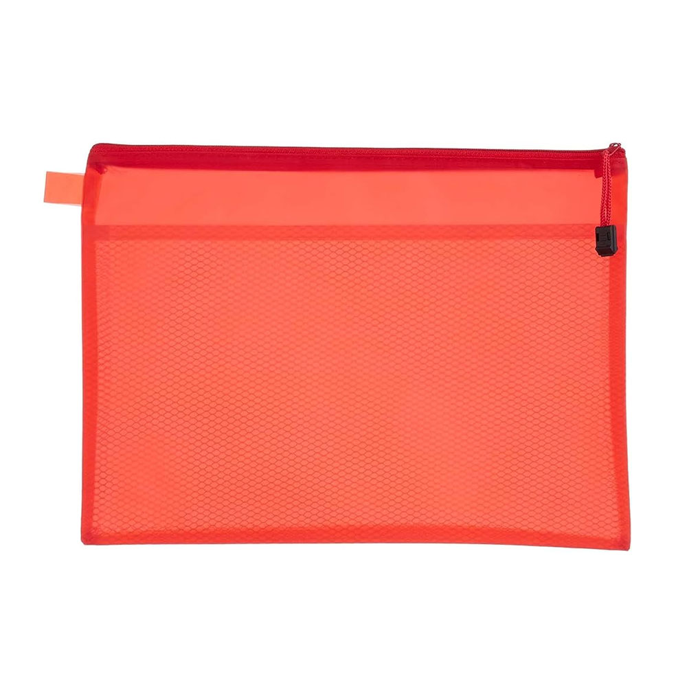 Fabric File with Zipper A4, Multicolor-Red